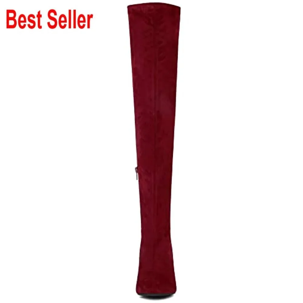 Faux Suede Over the Knee High Boots with Chunky Block Heel